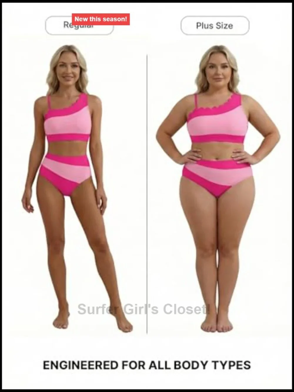 One Shoulder Color Block High Waisted Bikini Set Petal Edges Swimsuit
